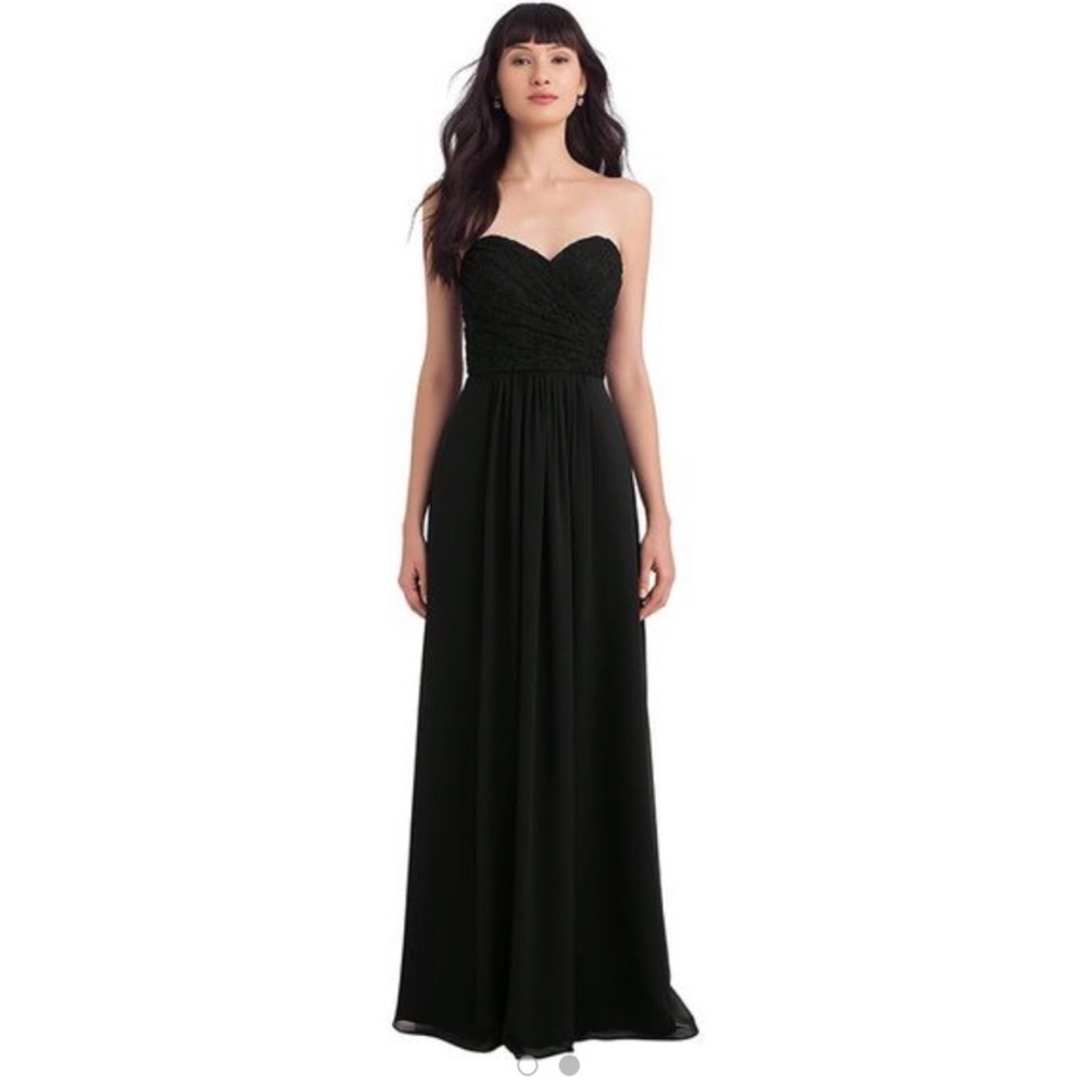 Bill Levkoff Navy Blue Strapless Corded Lace Bodice Gown Maxi Dress